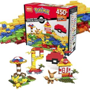 imageMEGA Pokmon Building Toys Set Building Box with 450 Pieces 2 Poseable Characters and Storage Box for Kids