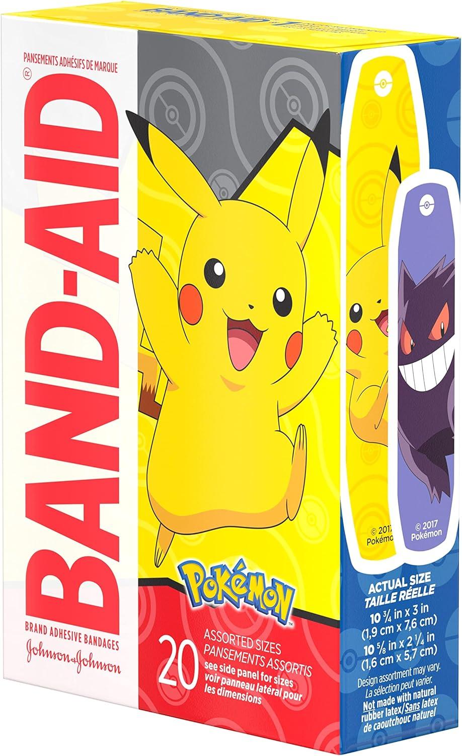imageBandAid Brand Adhesive Bandages for Minor Cuts amp Scrapes Wound Care Featuring Pokmon Characters for Kids Assorted Sizes 20 ctPokmon