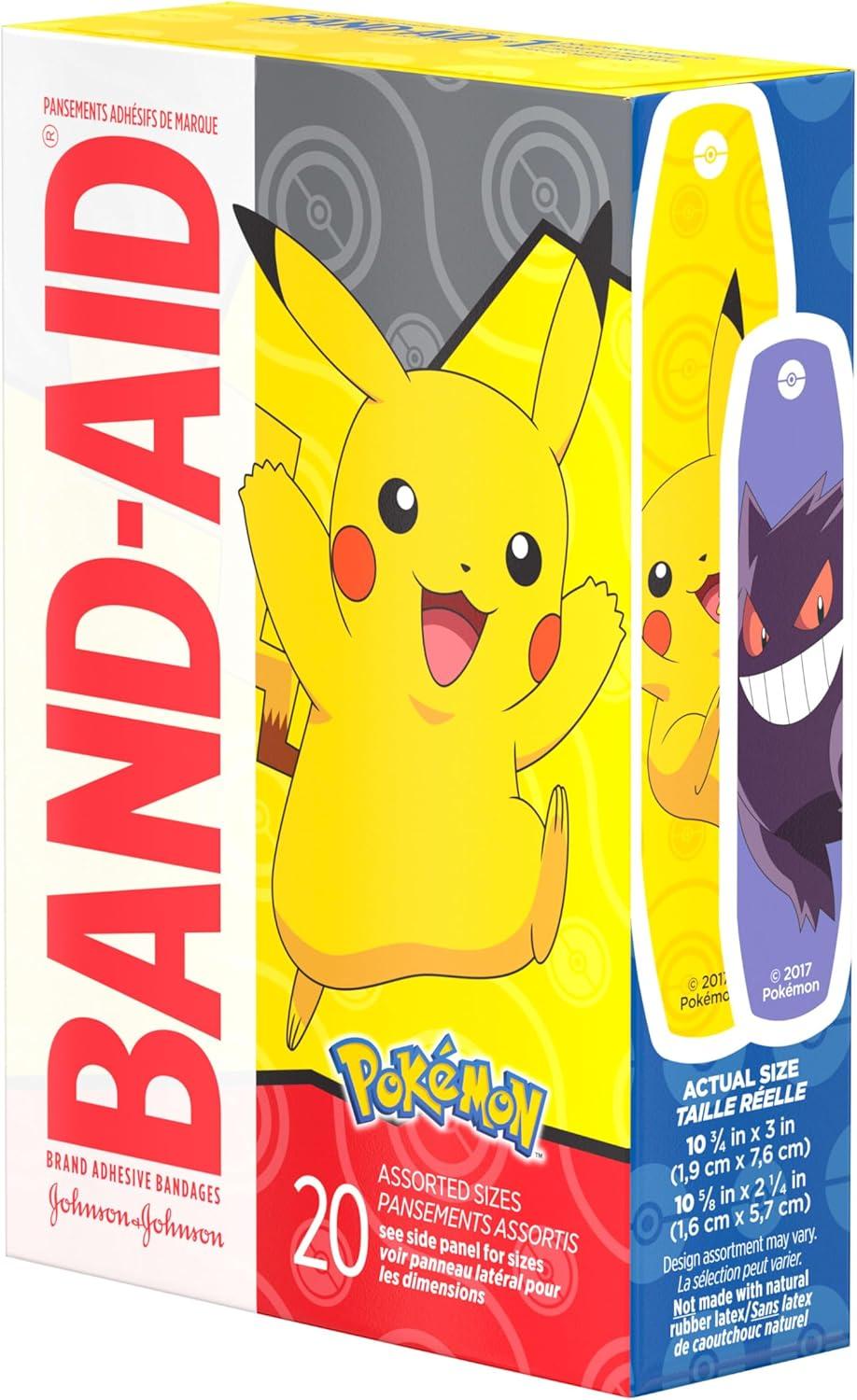 imageBandAid Brand Adhesive Bandages for Minor Cuts amp Scrapes Wound Care Featuring Pokmon Characters for Kids Assorted Sizes 20 ctPokmon