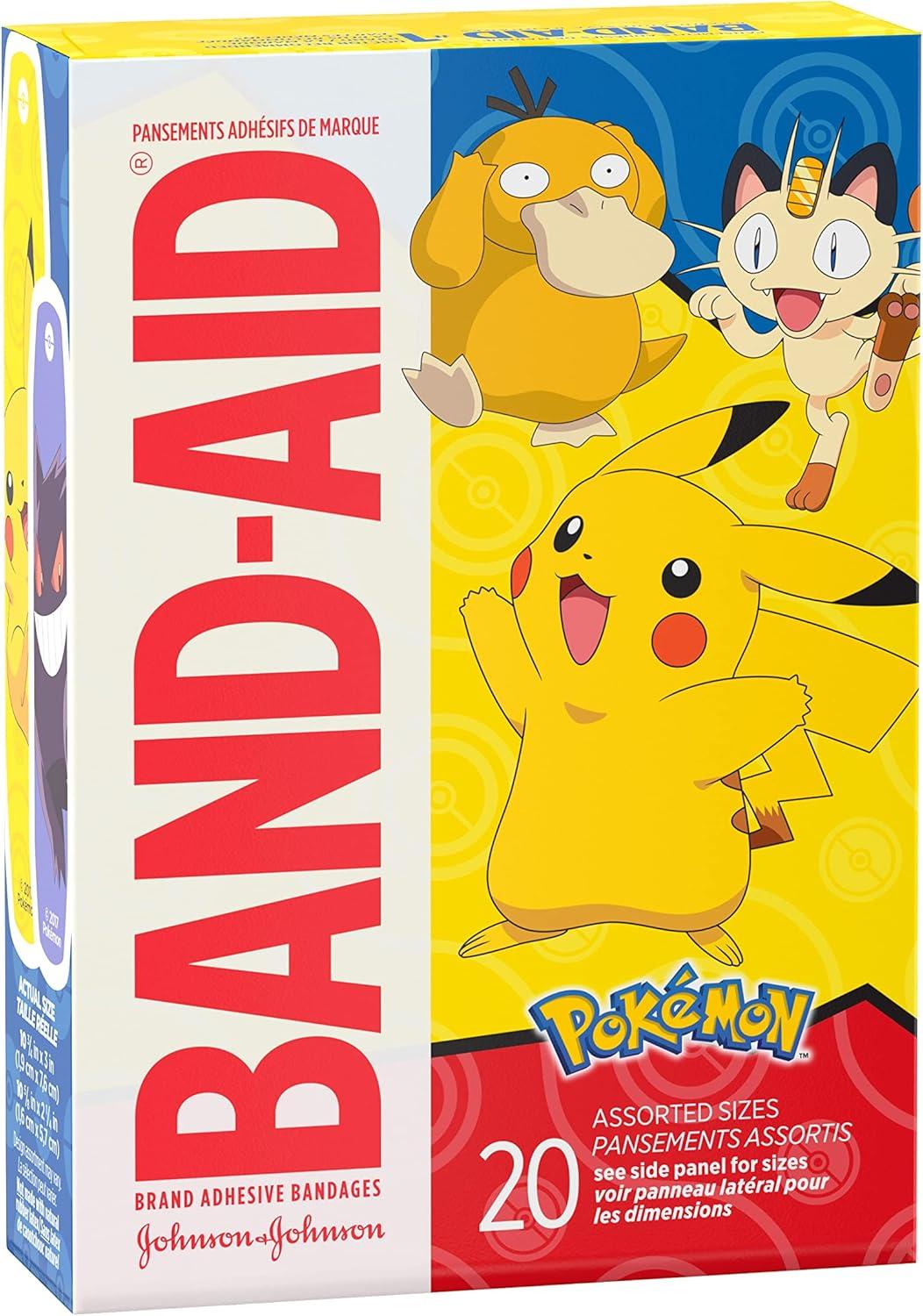 imageBandAid Brand Adhesive Bandages for Minor Cuts amp Scrapes Wound Care Featuring Pokmon Characters for Kids Assorted Sizes 20 ctPokmon