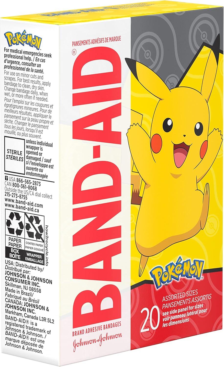 imageBandAid Brand Adhesive Bandages for Minor Cuts amp Scrapes Wound Care Featuring Pokmon Characters for Kids Assorted Sizes 20 ctPokmon