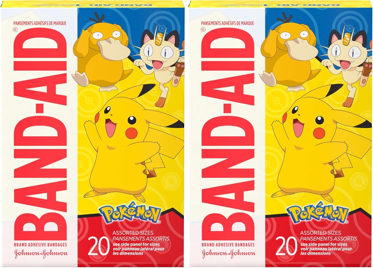 imageBandAid Brand Adhesive Bandages for Minor Cuts amp Scrapes Wound Care Featuring Pokmon Characters for Kids Assorted Sizes 20 ctPokmon