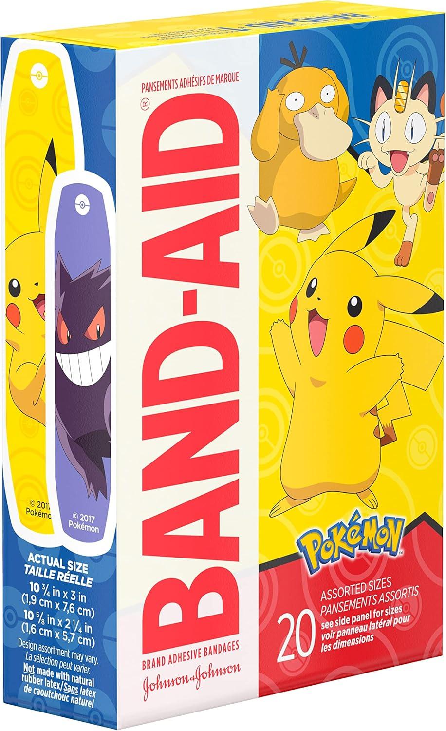 imageBandAid Brand Adhesive Bandages for Minor Cuts amp Scrapes Wound Care Featuring Pokmon Characters for Kids Assorted Sizes 20 ctPokmon