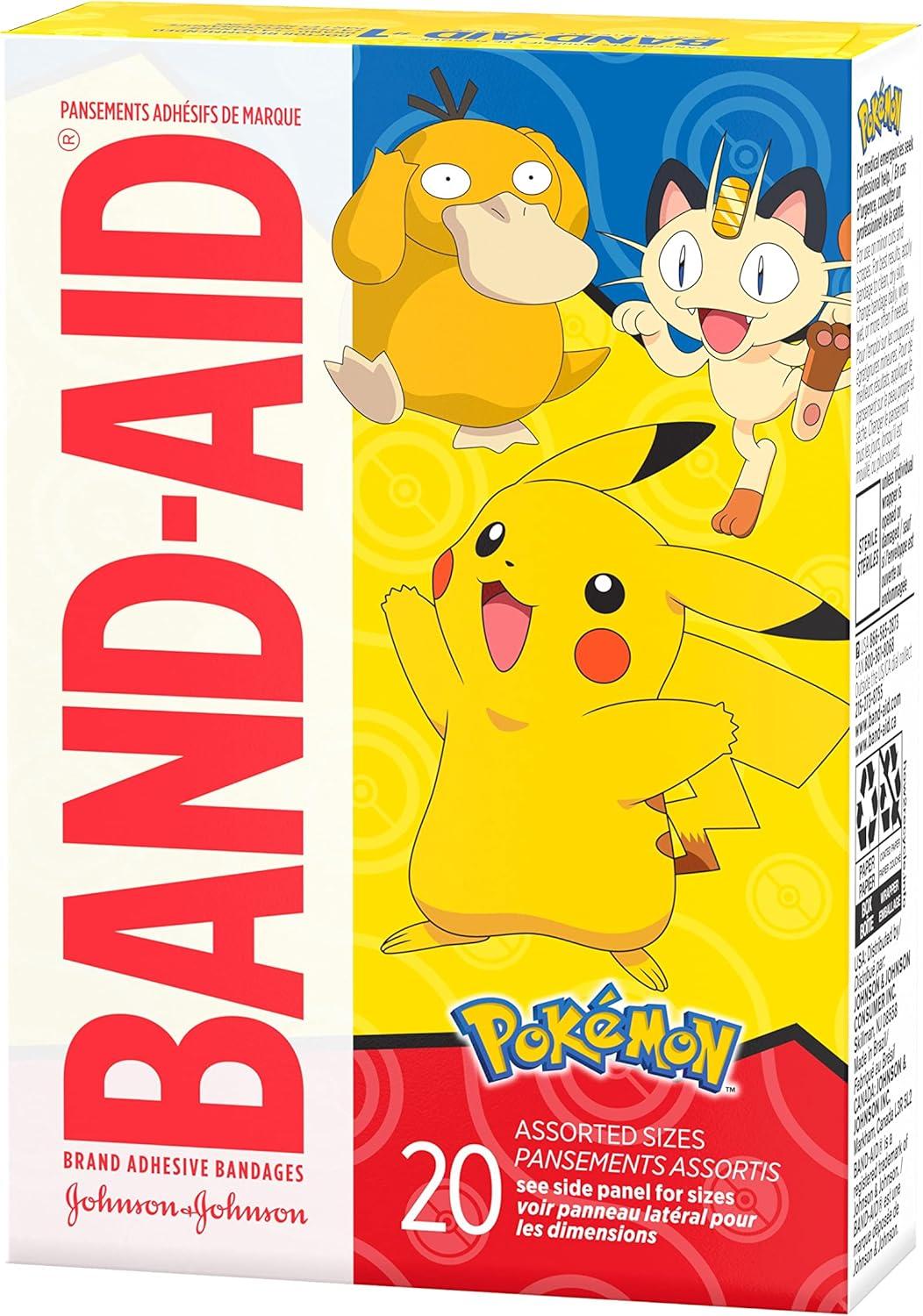 imageBandAid Brand Adhesive Bandages for Minor Cuts amp Scrapes Wound Care Featuring Pokmon Characters for Kids Assorted Sizes 20 ctPokmon