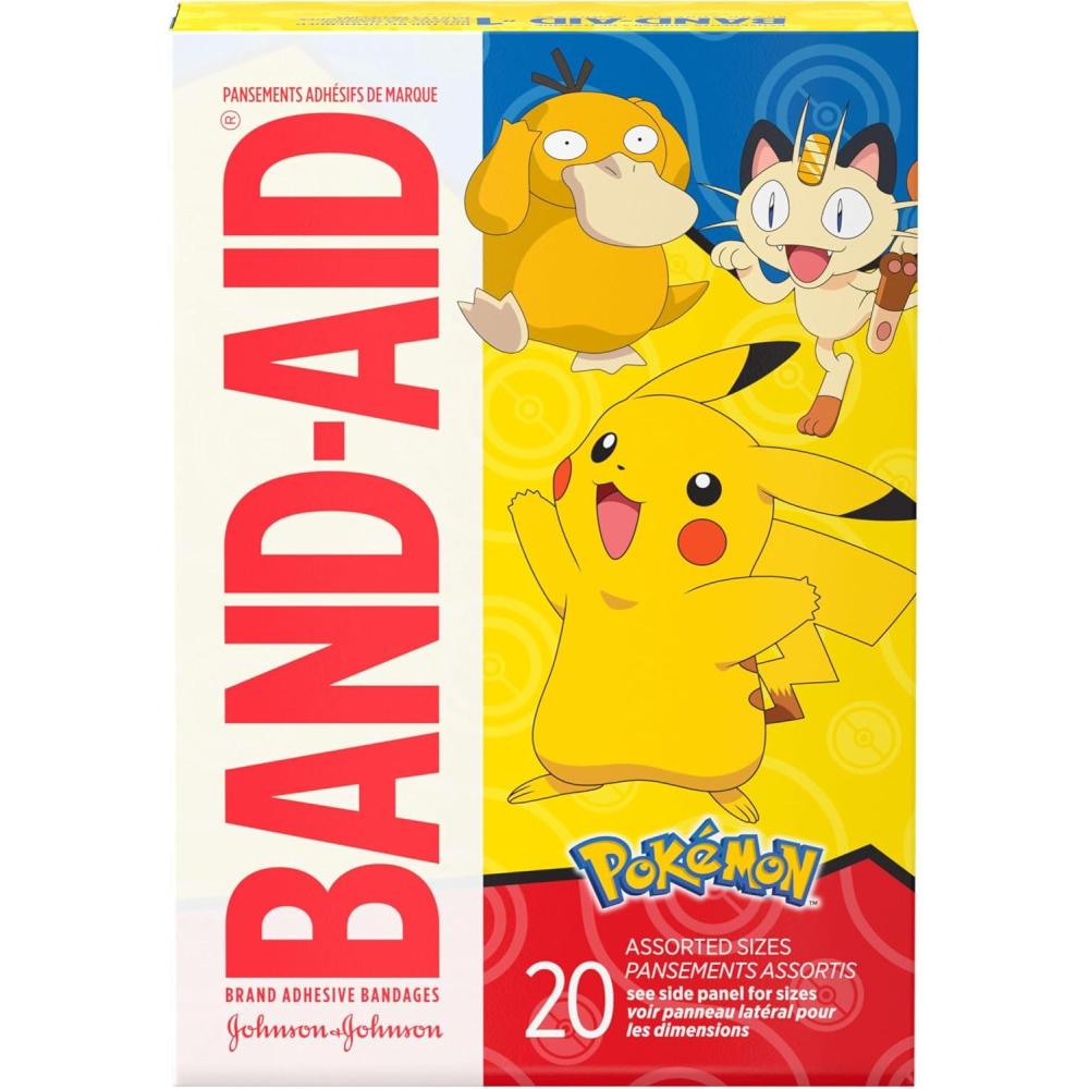 imageBandAid Brand Adhesive Bandages for Minor Cuts amp Scrapes Wound Care Featuring Pokmon Characters for Kids Assorted Sizes 20 ctPokmon
