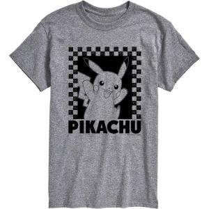 imageHYBRID APPAREL  Pokmon  Pikachu Checkers  Mens Short Sleeve Graphic TShirtAthletic Heather