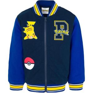 imagePokemon French Terry Zip Up Varsity Bomber Jacket Little Kid to Big Kid Sizes 41820Navy Blue  Pikachu