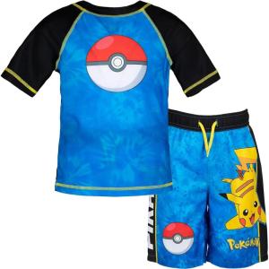 imagePokemon Raglan Rash Guard and Swim Trunks UPF 50 Outfit Set Little Kid to Adult Sizes 4  LargeBlue