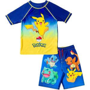 imagePokemon Raglan Rash Guard and Swim Trunks UPF 50 Outfit Set Little Kid to Adult Sizes 4  LargeMulticolor