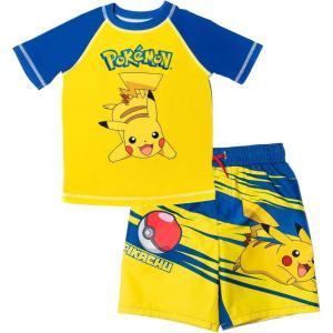 imagePokemon Raglan Rash Guard and Swim Trunks UPF 50 Outfit Set Little Kid to Adult Sizes 4  LargeYellow navy