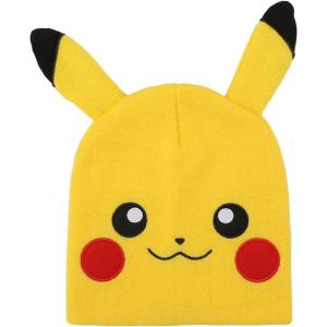 imagePokmon Pikachu Big Face Yellow Cuffless Beanie