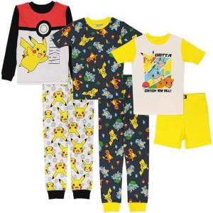 imagePokmon boys 6piece Snugfit Cotton Pajama Set Soft amp Cute for KidsDark GreenYellowMulticolor