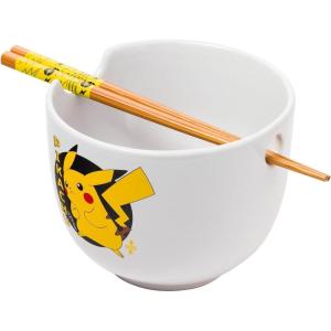 imageSilver Buffalo Pokemon Pikachu Ceramic Ramen Noodle Rice Bowl with Chopsticks Microwave Safe 20 OuncesPokemon Pikachu
