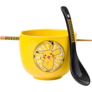 imageSilver Buffalo Pokemon Pikachu Ceramic Ramen Noodle Rice Bowl with Chopsticks Microwave Safe 20 OuncesPokemon Pikachu Spoon Set