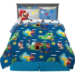 imageFranco Kids Bedding Super Soft Comforter and Sheet Set with Sham 7 Piece Full Size PokemonSuper Mario