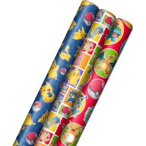 imageHallmark Pokmon Wrapping Paper Rolls  Pikachu Charmander Bulbasaur Gift Wrap Paper Set of 3 Rolls 60 sq ft ttl for Birthday Kids Parties Gamers Christmas PresentsSet of 3 Rolls  60 Sq Ft Total
