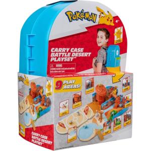 imageJazwares Pokmon Carry CASE Battle Desert PLAYSET  Portable Transforming Playset with Action Features and 2inch Pikachu Battle Figure