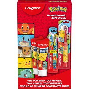 image:imageColgate Kids Pokemon Toothbrush and Kids Toothpaste Gift Set Includes PokemonThemed Battery Toothbrush 2 Bubblegum Flavored Fluoride Toothpastes and 2 Manual ToothbrushesPokemon